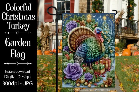 Colorful Christmas Turkey Garden Flag F7