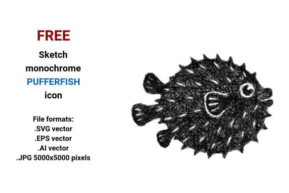 FREE Sketch Pufferfish Icon: Playful, Scalable & Ready for Any Creative Project