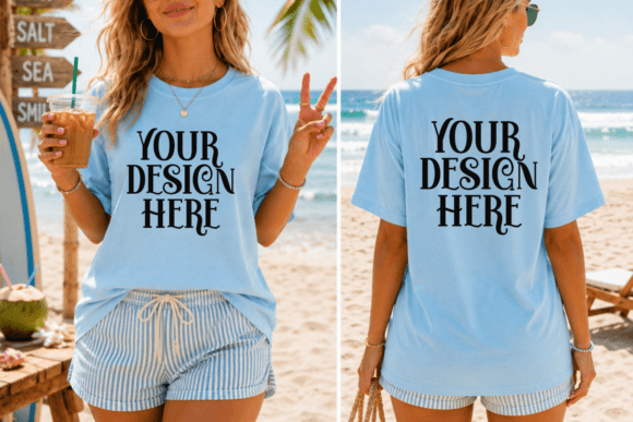Gildan 5000 Front and Back T-Shirt Mockup: Realistic, Ready-to-Use Design Presentation