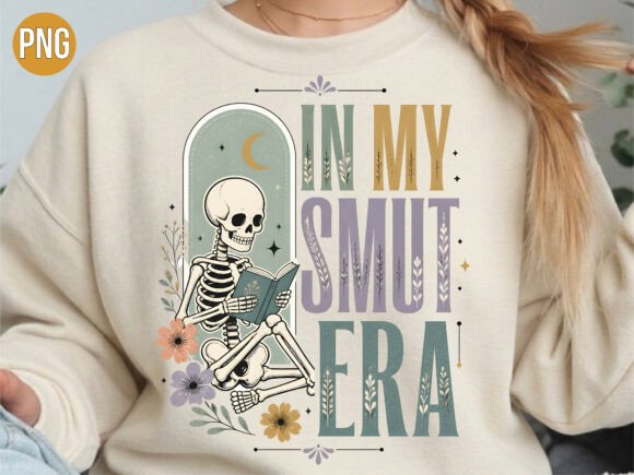 In My Smut Era Skeleton Reading Book PNG