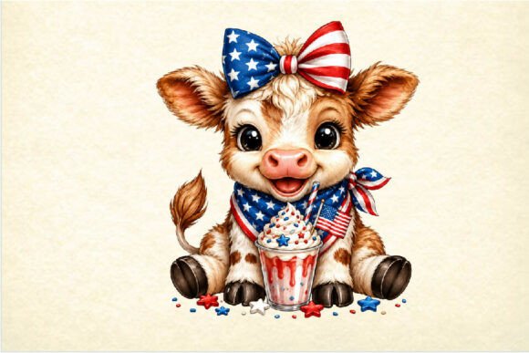 Patriotic Baby Cow 4th July Clipart
