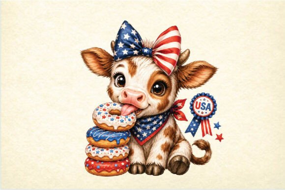 Patriotic Cow Donut Clipart: A Versatile, High-Quality Design for Creative Freedom