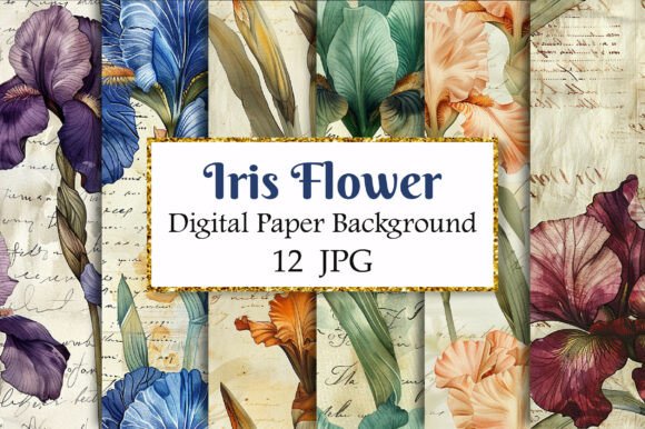 Vintage Iris Flower Digital Paper