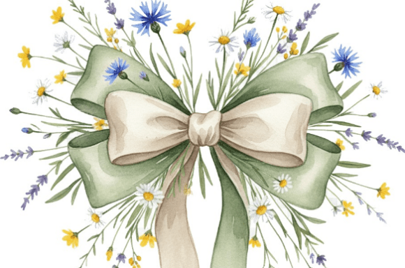 Watercolor Floral Ribbon Bow Illustration