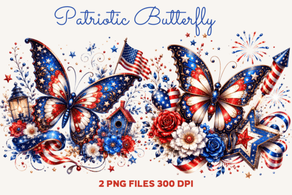 Watercolor Patriotic Butterfly PNG: Versatile, High-Resolution Digital Art for Creative Projects