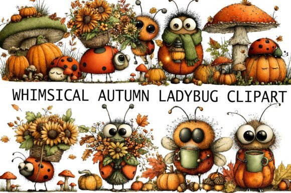 Whimsical Autumn Cute Ladybug Clipart